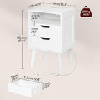 MAHANCRIS Nightstand with Charging Station and Modern Bedside Table Bundle, White End Table with Storage Drawers, Open Storage, Night Stand with Solid Wood Legs, for Bedroom, ETWT61E01N1-ETWT69E01