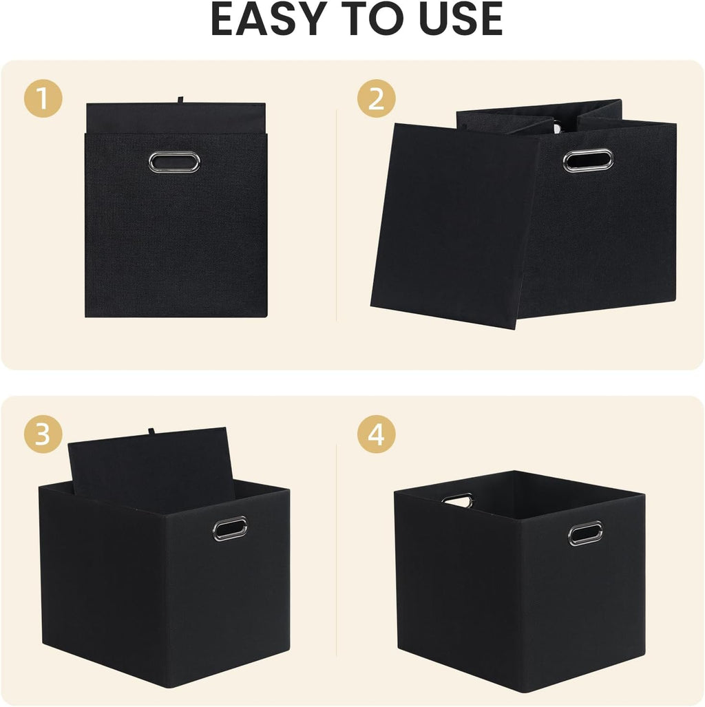 Posprica 3X Thicker Collapsible Storage Bins,13×15x13 Foldable Storage Cube Boxes Fabric Drawer for Closet Shelf Cabinet Bookcase, set of 4 (Pure Black)