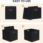 Posprica 3X Thicker Collapsible Storage Bins,13×15x13 Foldable Storage Cube Boxes Fabric Drawer for Closet Shelf Cabinet Bookcase, set of 4 (Pure Black)
