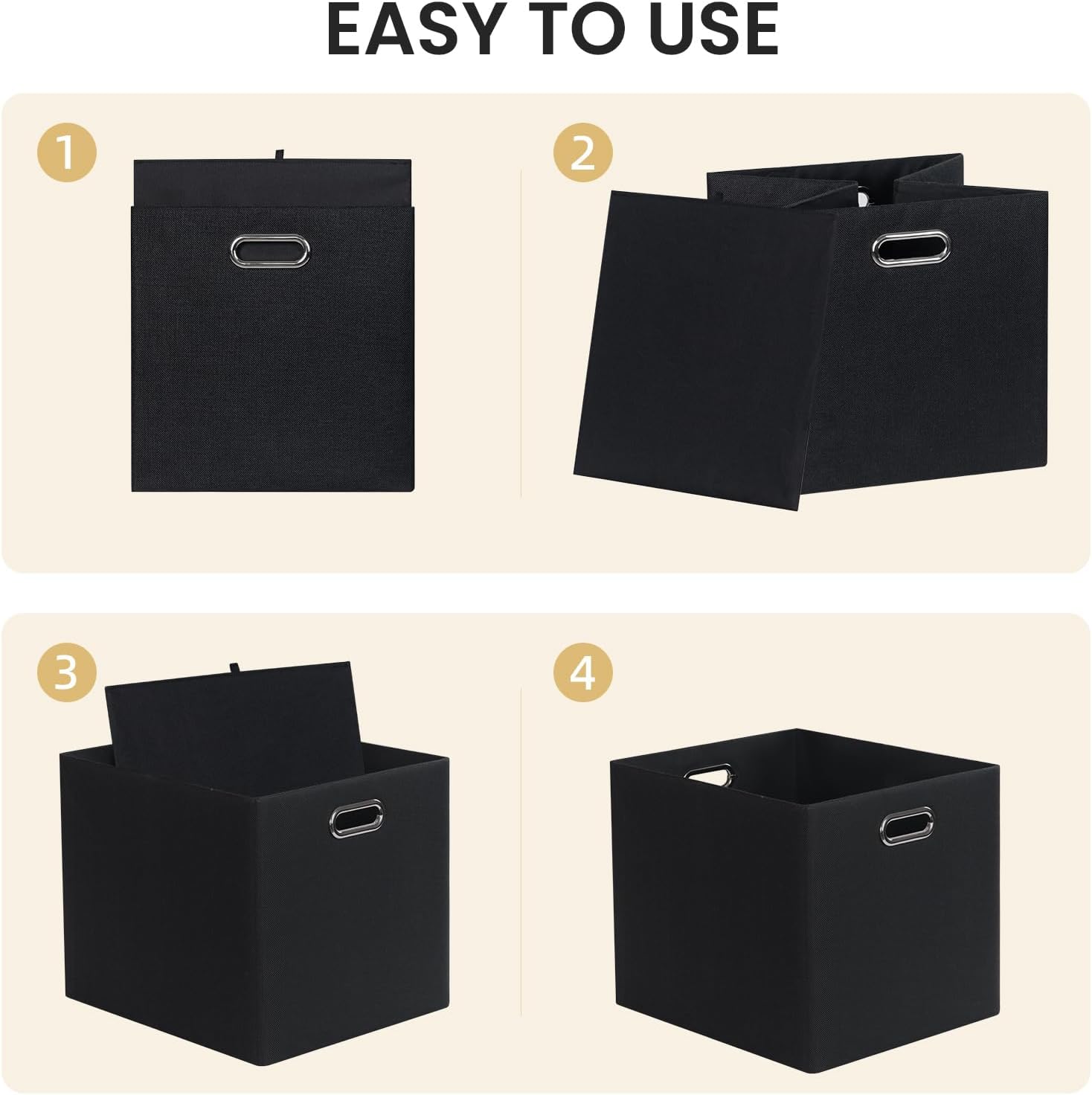 Posprica 3X Thicker Collapsible Storage Bins,13×15x13 Foldable Storage Cube Boxes Fabric Drawer for Closet Shelf Cabinet Bookcase, set of 4 (Pure Black)