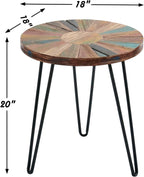 Greeange Solid Wood Round End Table 18" x 18" x 20" Farmhouse Sofa Side Table Multicolor Rustic Boho Accent Coffee Table Furniture for Living Room Bedroom Patio Sun Pattern