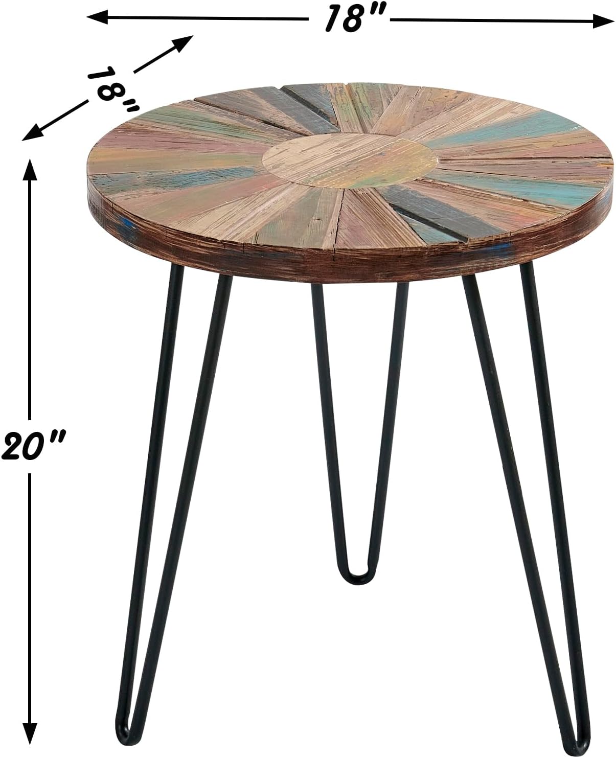 Greeange Solid Wood Round End Table 18" x 18" x 20" Farmhouse Sofa Side Table Multicolor Rustic Boho Accent Coffee Table Furniture for Living Room Bedroom Patio Sun Pattern