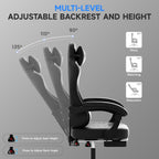 Gaming Chair with Footrest, Ergonomic Leather Computer Chair with Lumbar Support, Height Adjustable High Back Swivel Office Chair for Adults, Gamer Chair for Gaming, Working,Black