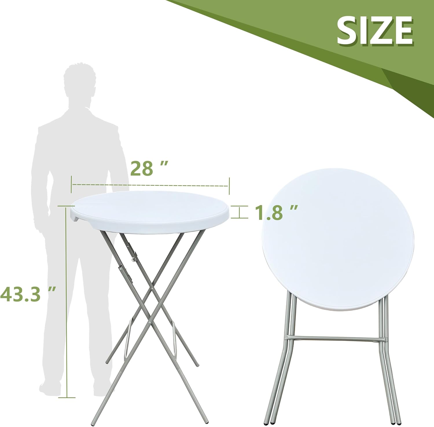 28in Cocktail Table, no Assembly Required, High Top Bistro Round Plastic Folding Table, Foldable Portable Bar Height Tables, Indoor Outdoor for Party Banquet Wedding Picnic Dining Camping, White