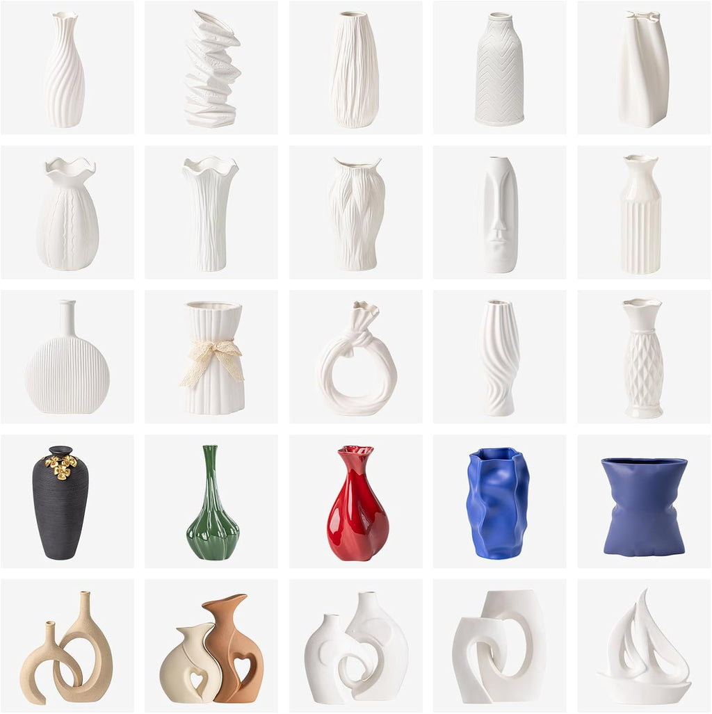 White Ceramic Torch Vase with Spiral Design - 8.8" Unique Flower Vase for Pampas Grass & Centerpieces, Decorative Boho/Farmhouse Vase for Living Room, Office Desk & Gift for Her/Yourself