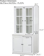 Virubi 75'' Tall China Hutch Cabinet with Glass Doors, Kitchen Pantry Storage with Adjustable Shelves, Coffee Bar Hutch for Kitchen Living Room Bar, White