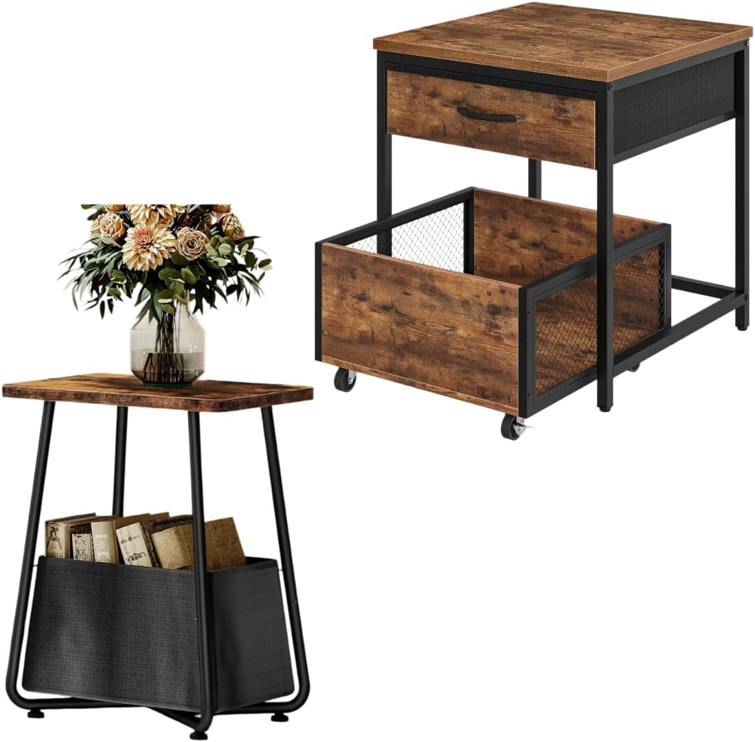 CHOEZON End Table and Small Nursery Side Table Bundle, for Small Spaces, Living Room, Bedroom, TBZ55BF- TBZ13BF