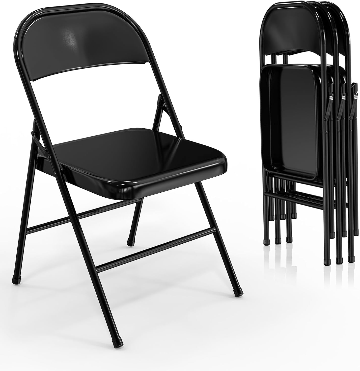 VINGLI Folding Chairs All Steel Metal Frame, Capacity 350 lbs, Durable Portable and Versatile for Indoor Outdoor Use, Black, Set of 4
