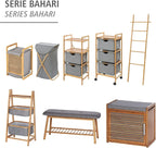 WENKO Entryway Bench with Shoe Storage, Shoe Storage Bench, Shoe Bench with Padded Seat, Bamboo Shoe Rack, Shoe Shelf, Grey, 90 x 45 x 34 cm