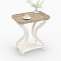Farmhouse End Table, 24" H Rustic Side Table with Storage Shelf, French Country Distressed End Table for Living Room Bedroom, Cream White