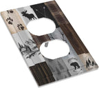 Rustic Retro Lodge Bear Deer Wild Animal Single Duplex Wall Plate Covers Light Switch Cover 1 Gang Outlet Plate Decorative Switchplate Covers Electrical Faceplate for Farmhouse Cabin Bedroom Deco