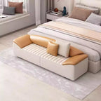 Modern Bed End Stool for Bedroom Living Room Bedside Long Bench Cloakroom Sofa Minimalist Couch Entryway(Khaki,Medium)