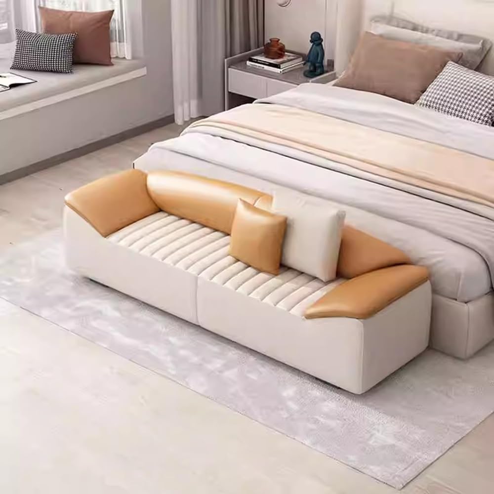 Modern Bed End Stool for Bedroom Living Room Bedside Long Bench Cloakroom Sofa Minimalist Couch Entryway(Khaki,Small)