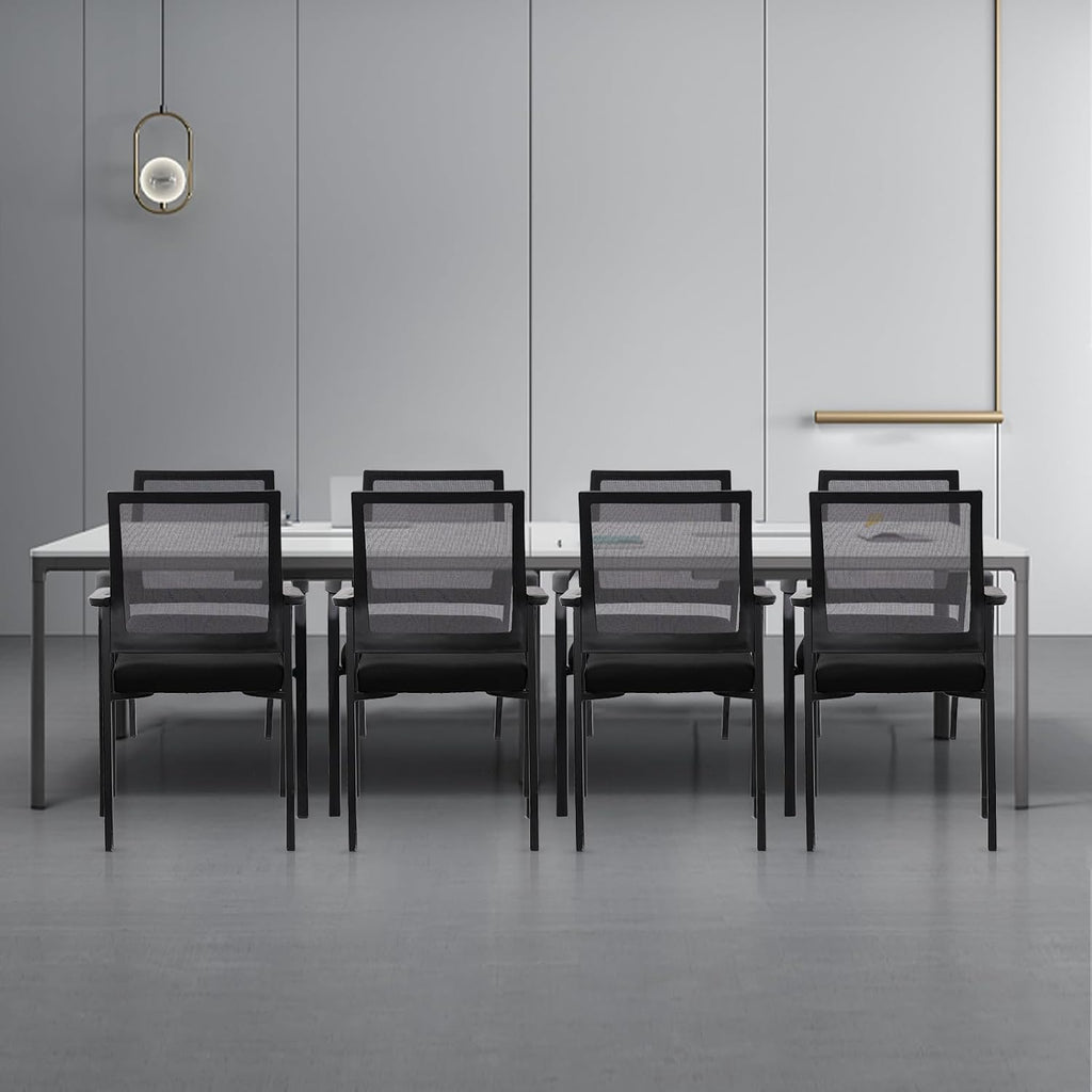 KLASIKA Desk Chair No Wheels, Arm Chair with Ergonomic Lumbar Support and Thickened Seats Cushion, Waiting Room Chairs for Office School Church Guest Reception, 8 Pack Black