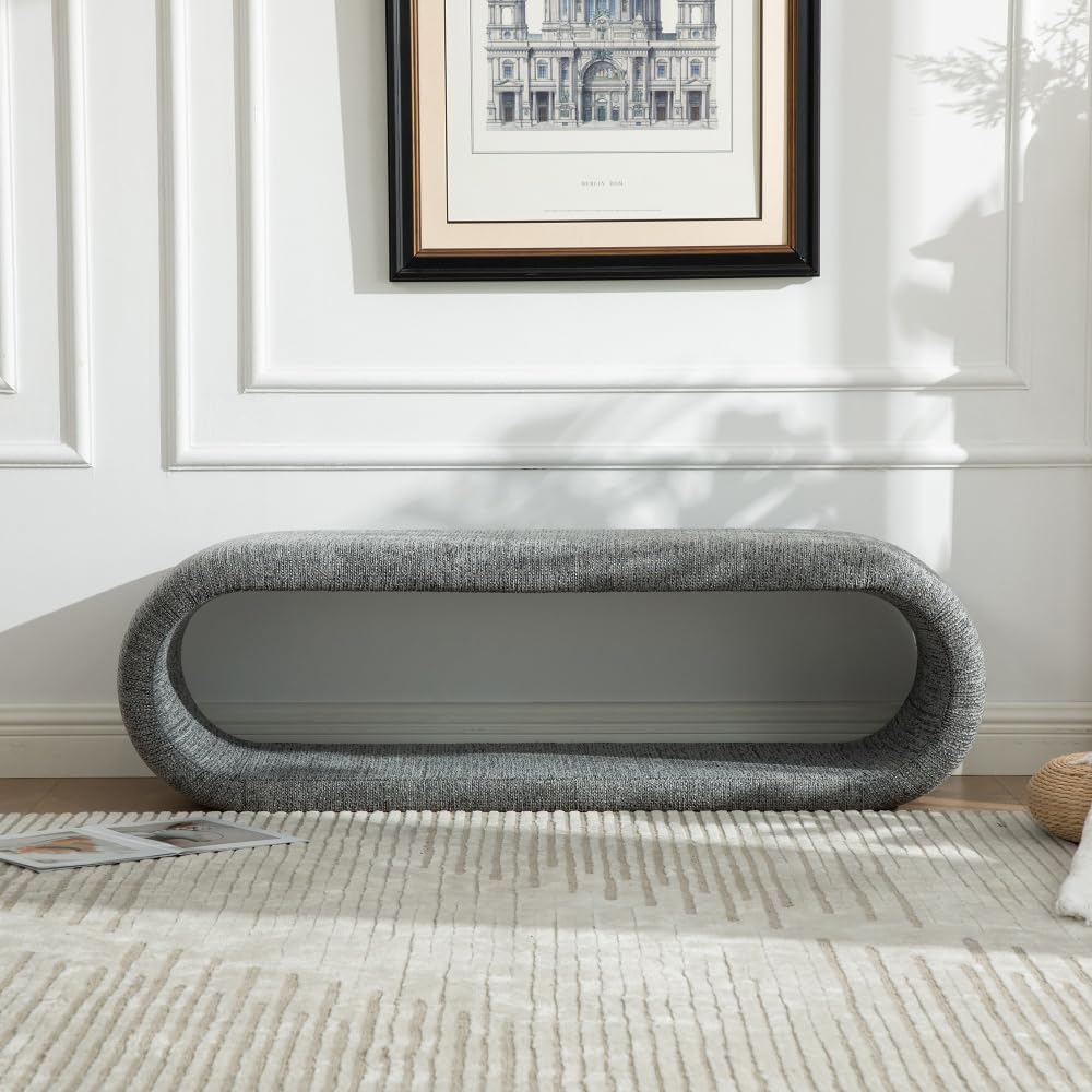 52.17" Wide Chenille Upholstered Bench for Bedroom End of Bed, Modern Shoe Bench for Entryway, Equipped with an Iron Frame, Dining Room, Living Room, Bedroom (Gray + Chenille)