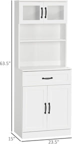 63.5in Premium Deluxe 4-Door White Freestanding Kitchen Buffet Cabinet with Hutch Adjustable Shelves Coffee Bar Modern Design