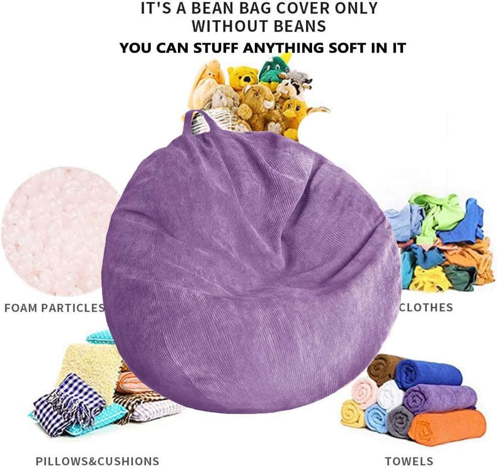 Stuffed Animal Storage Bean Bag Chair Cover - Washable Ultra Soft Corduroy Sack Bean Bag Cover for Organizing Plush Toys or Textile
