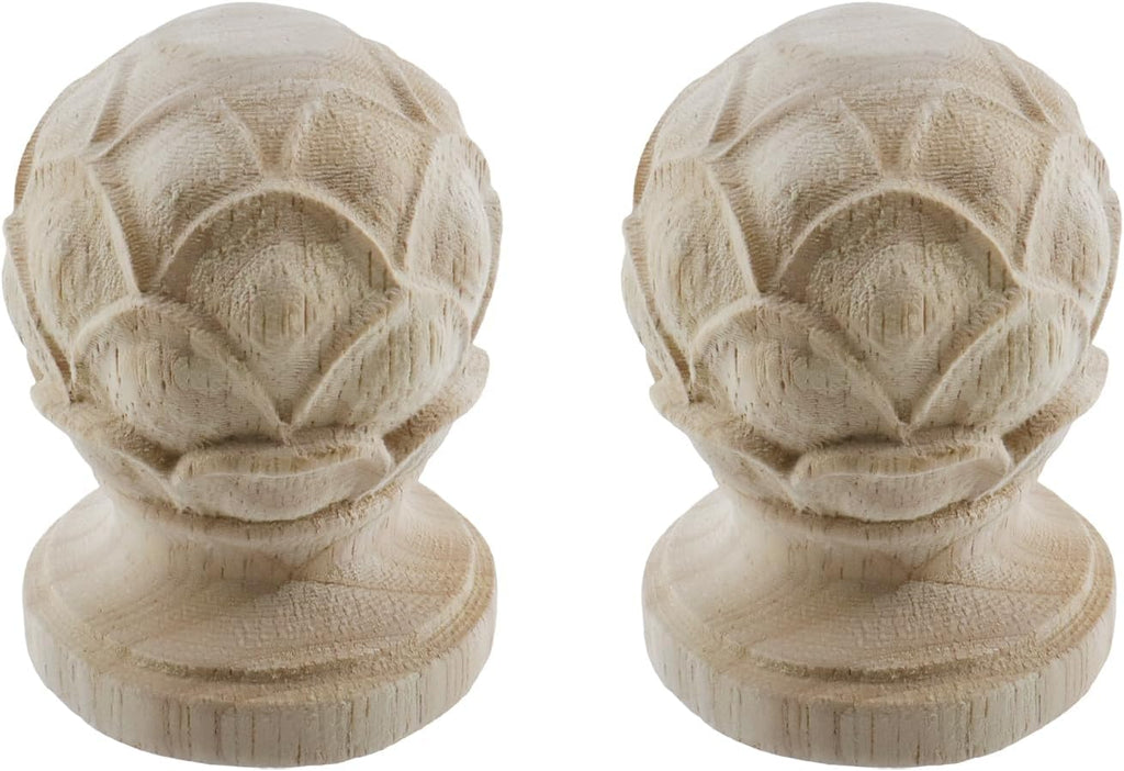HEVSTIL Decorative Wooden Finials 2-Pack (3.54"x2.2") - Rustic Curtain Rod End Caps - Unfinished Turned Wood Spires for Bed Posts, Flagpole Toppers & Craft Projects
