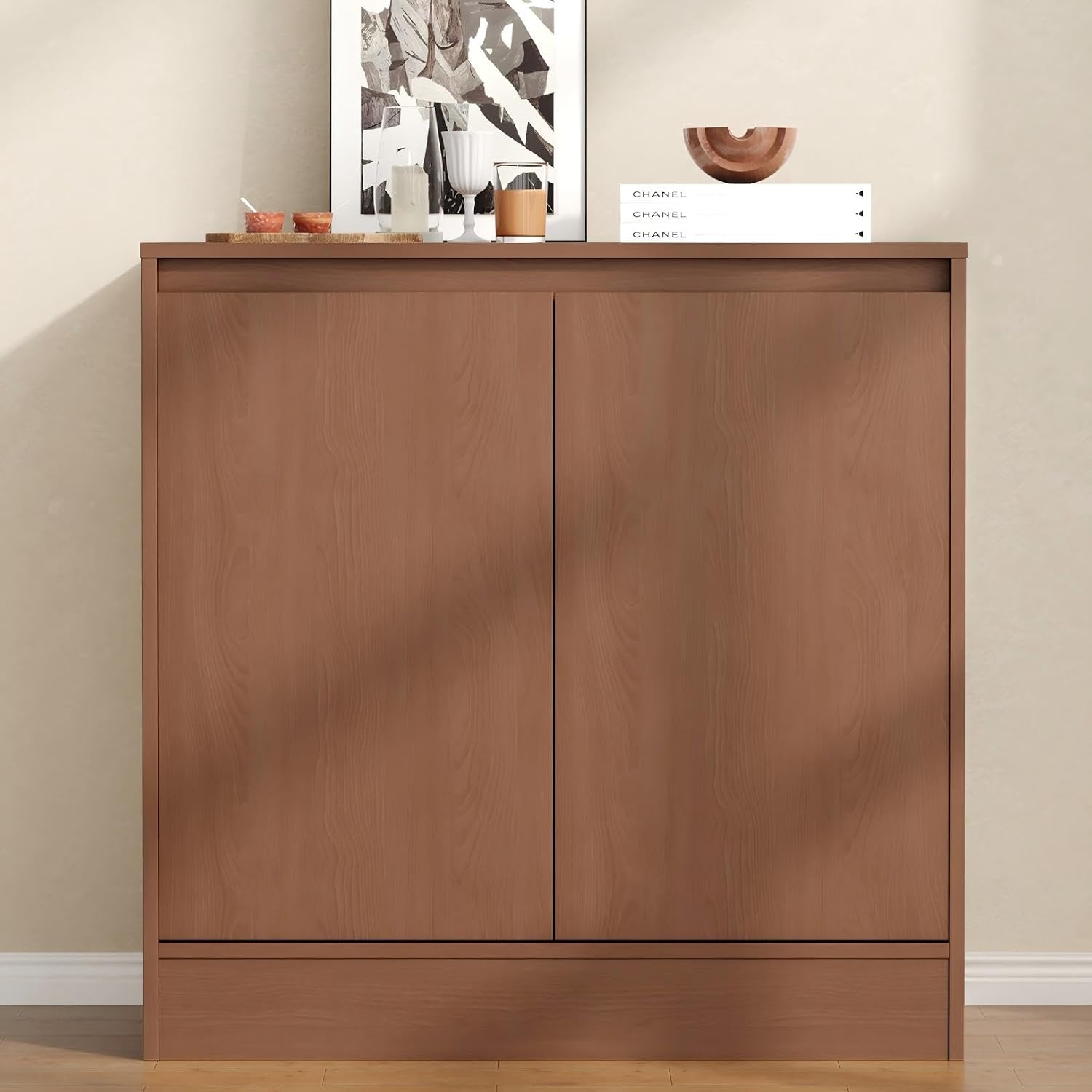 Housoul Buffet Cabinet with Storage, Coffee Bar Cabinet with 2 Doors and Adjustable Shelf, Modern Kitchen Buffet Sideboard for Living Room, Kitchen, Walnut