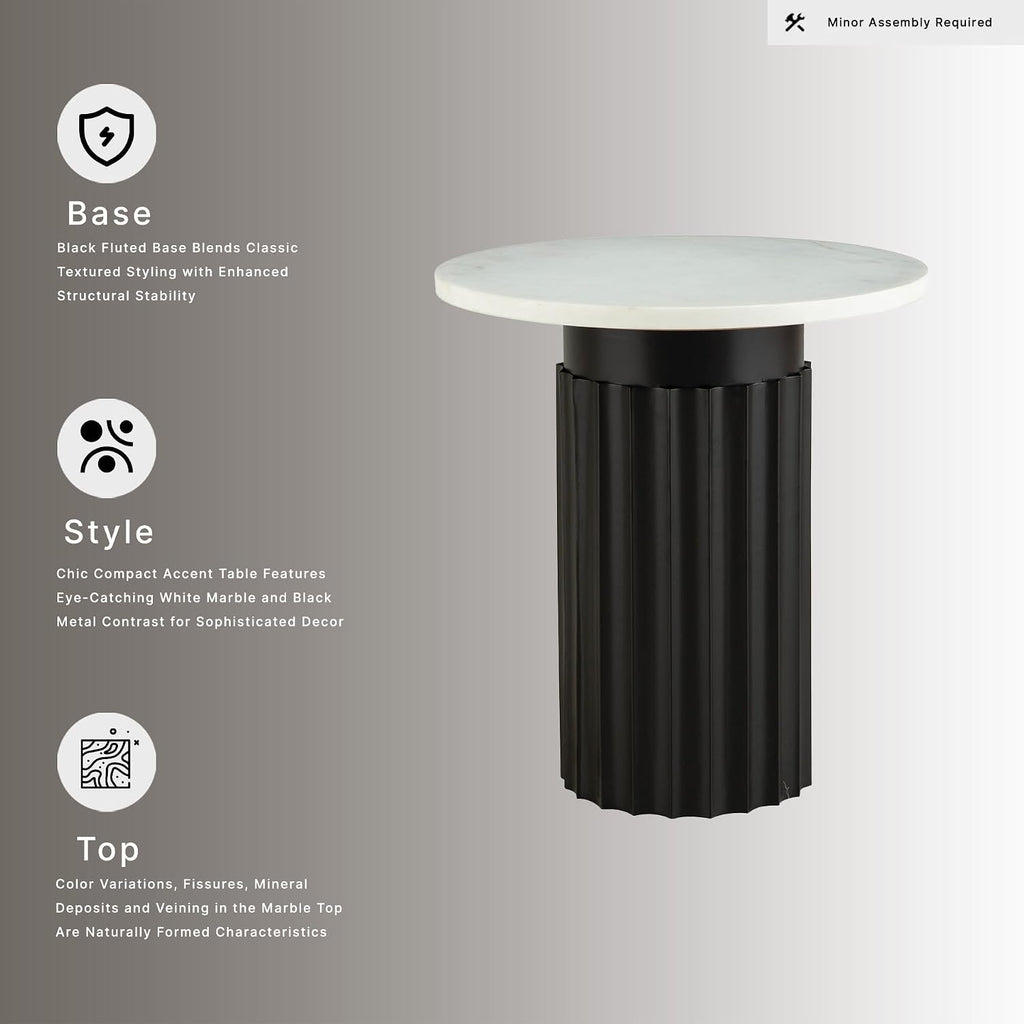 Signature Design by Ashley Wainstone Contemporary Accent Table wih Fluted Pedestal, White & Black