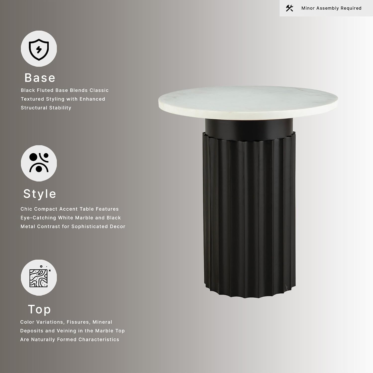 Signature Design by Ashley Wainstone Contemporary Accent Table wih Fluted Pedestal, White & Black
