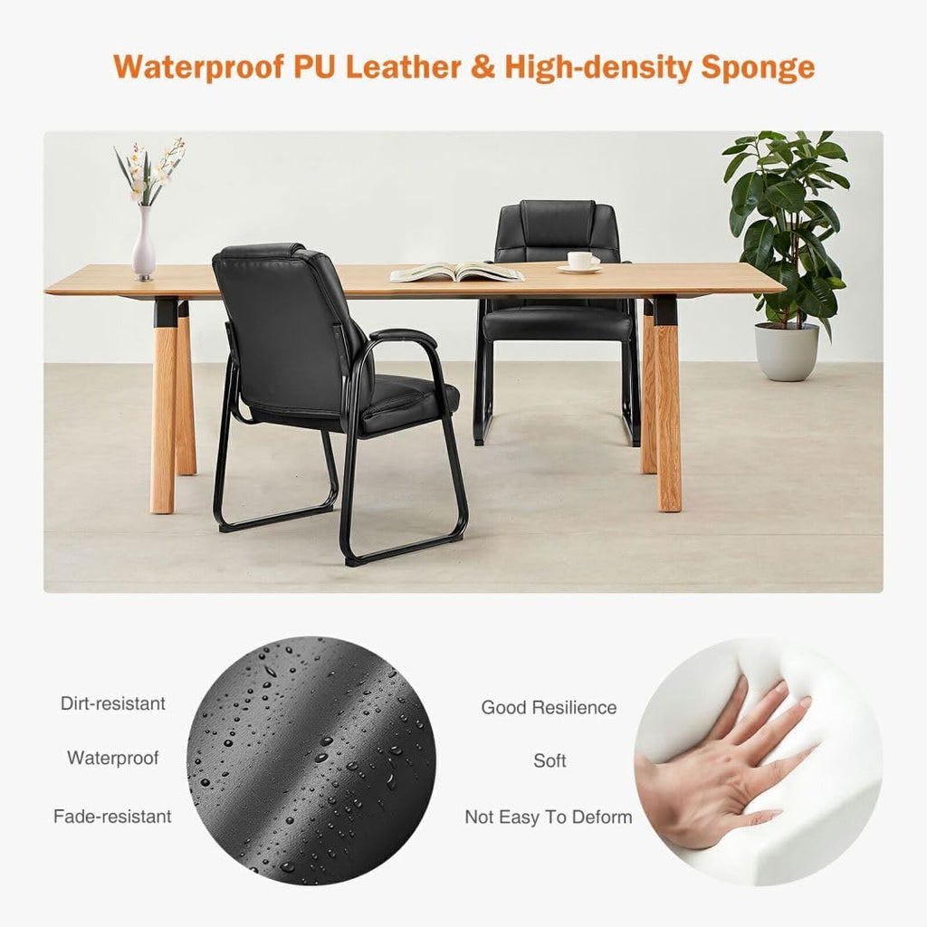 PU Leather Conference Room Chair, Tall Back Chairs with with Padded Arms and No Wheels, Guest Chair for Reception Waiting Room Black