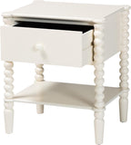 Baxton Studio Rimona End Table with Bobbin Legs - 1-Drawer Accent Table with Spindle Turned Legs and Open Shelf, Cottage Farmhouse Style Side Table for Living Room