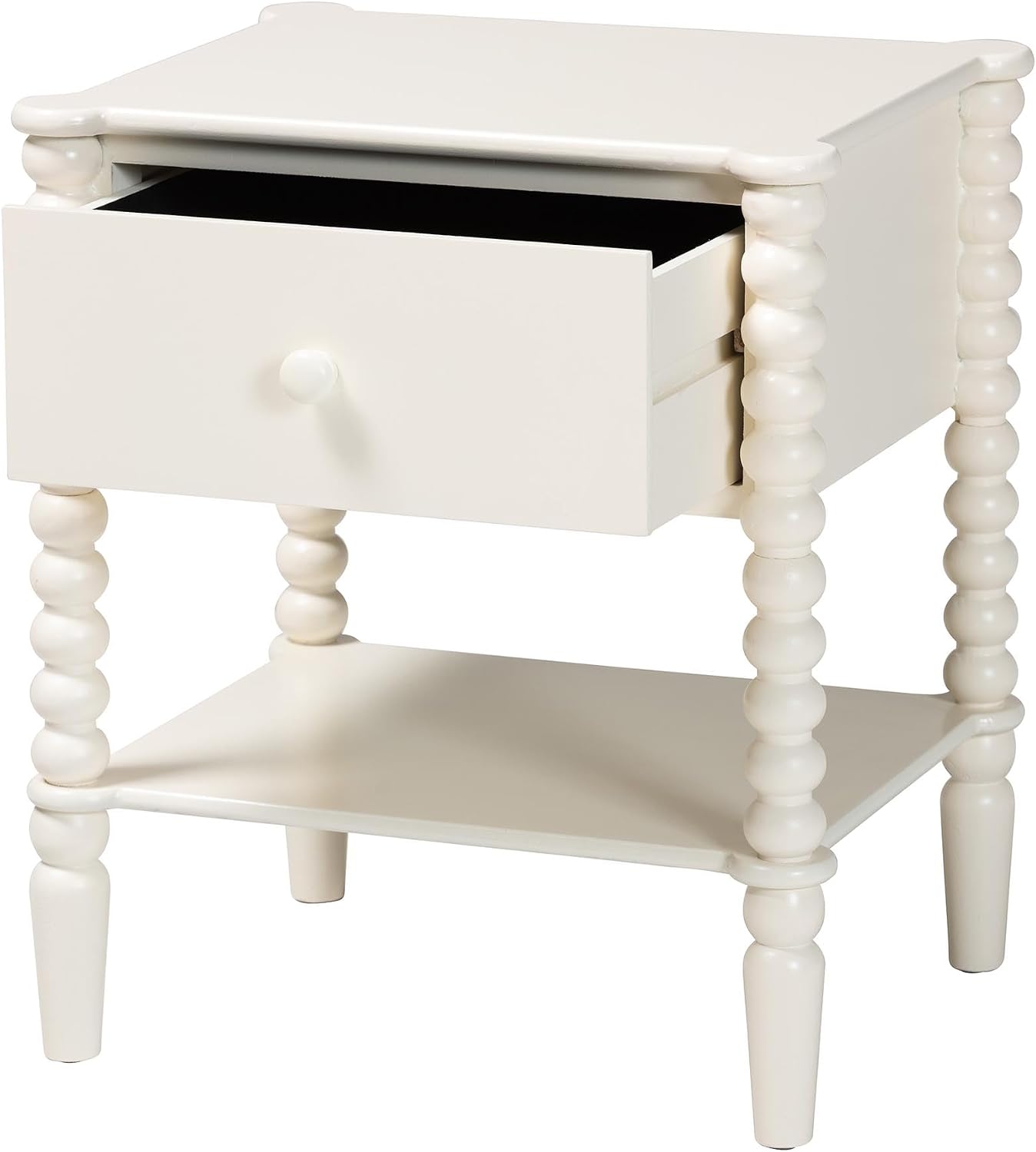 Baxton Studio Rimona End Table with Bobbin Legs - 1-Drawer Accent Table with Spindle Turned Legs and Open Shelf, Cottage Farmhouse Style Side Table for Living Room