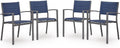 Signature Design by Ashley Point Bonita Set of 4 Outdoor Chairs with Padded Sling Seat, Stackable Aluminum Lounge Chairs for Patio and Porch Seating, Gray Frame with Blue Sling