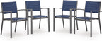 Signature Design by Ashley Point Bonita Set of 4 Outdoor Chairs with Padded Sling Seat, Stackable Aluminum Lounge Chairs for Patio and Porch Seating, Gray Frame with Blue Sling