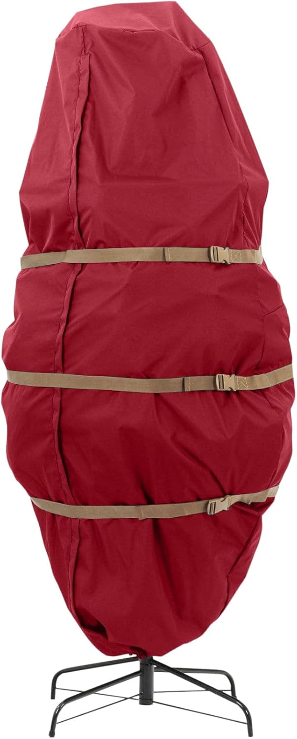Covermates Keepsakes Upright Christmas Tree Storage Bag – Heavy-Duty Holiday Closet Cover Trees – Durable 300D Polyester with Cinch Straps & Zipper Access – Christmas Tree Bags Storage, Red