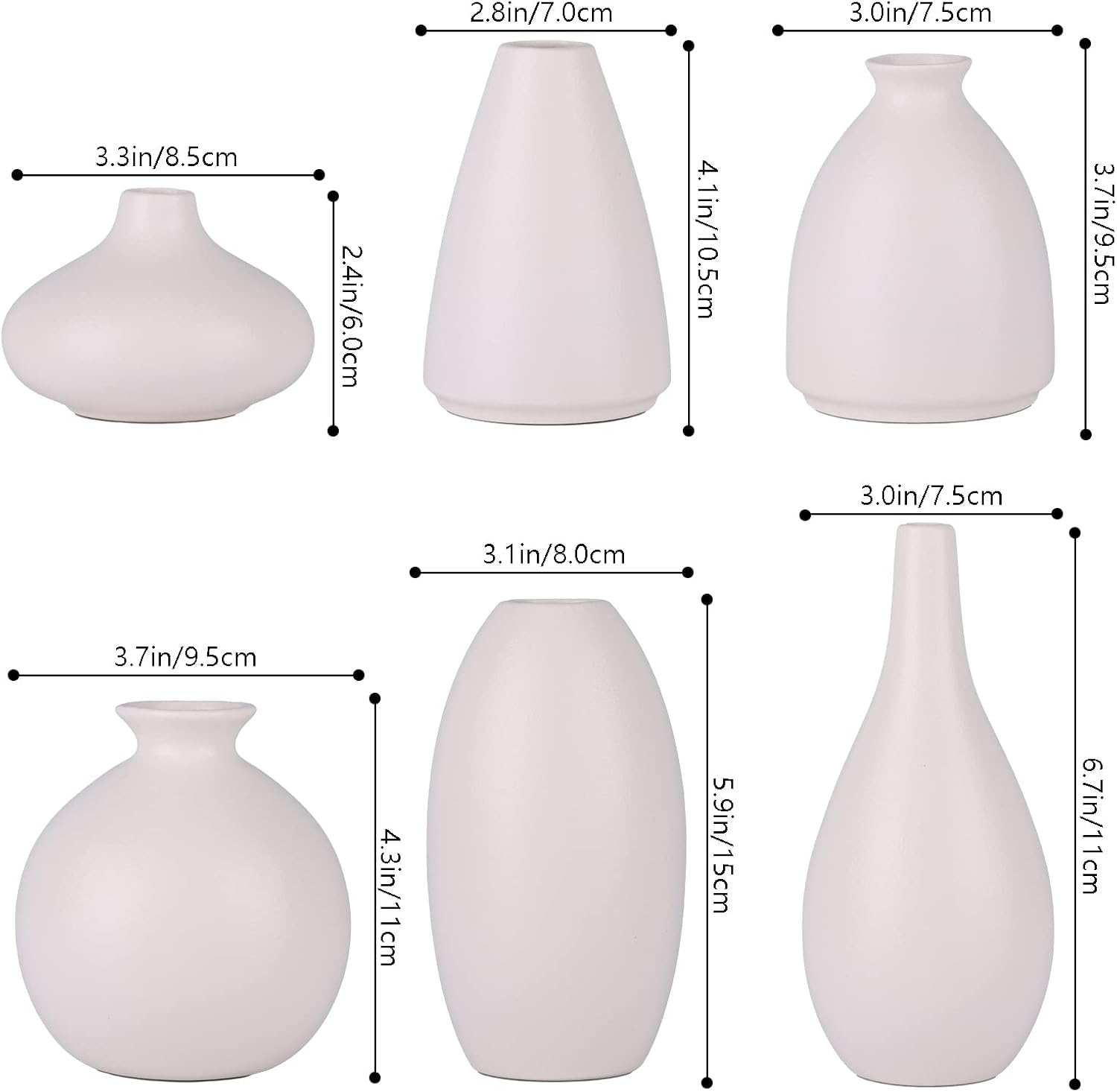 Set of 6 Matte White Small Vases for Flowers, Ceramic Bud Vase Bulk Boho Centerpieces for Tables, Mini Short Vase Modern Bulk Wedding Centerpieces Ikebana Vases for Bridal Shower/House Warming Gift