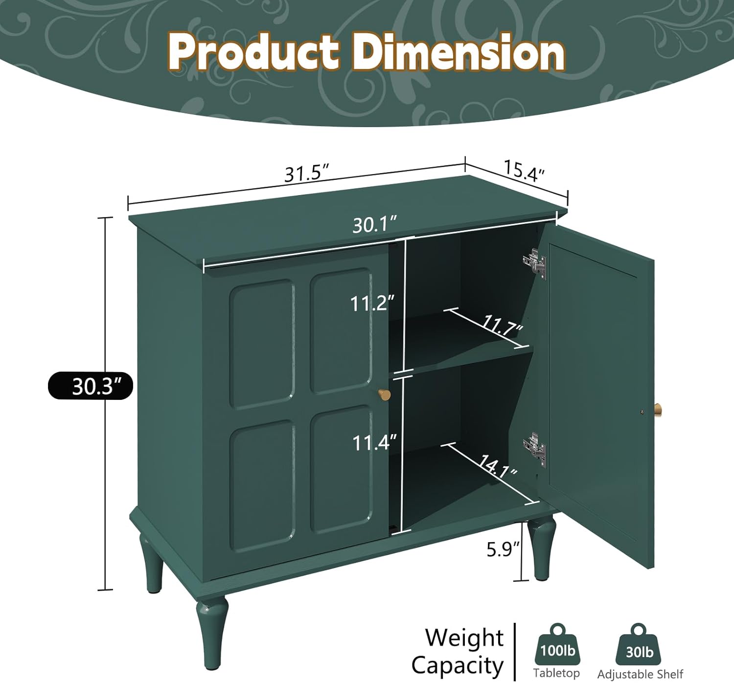 ARTPOWER Green Sideboard Buffet Cabinet with Storage, Mid-Century Modern Storage Cabinet with 2 Doors and Adjustable Shelves, Accent Style Sideboard for Entryway, Dining Room, Living Room