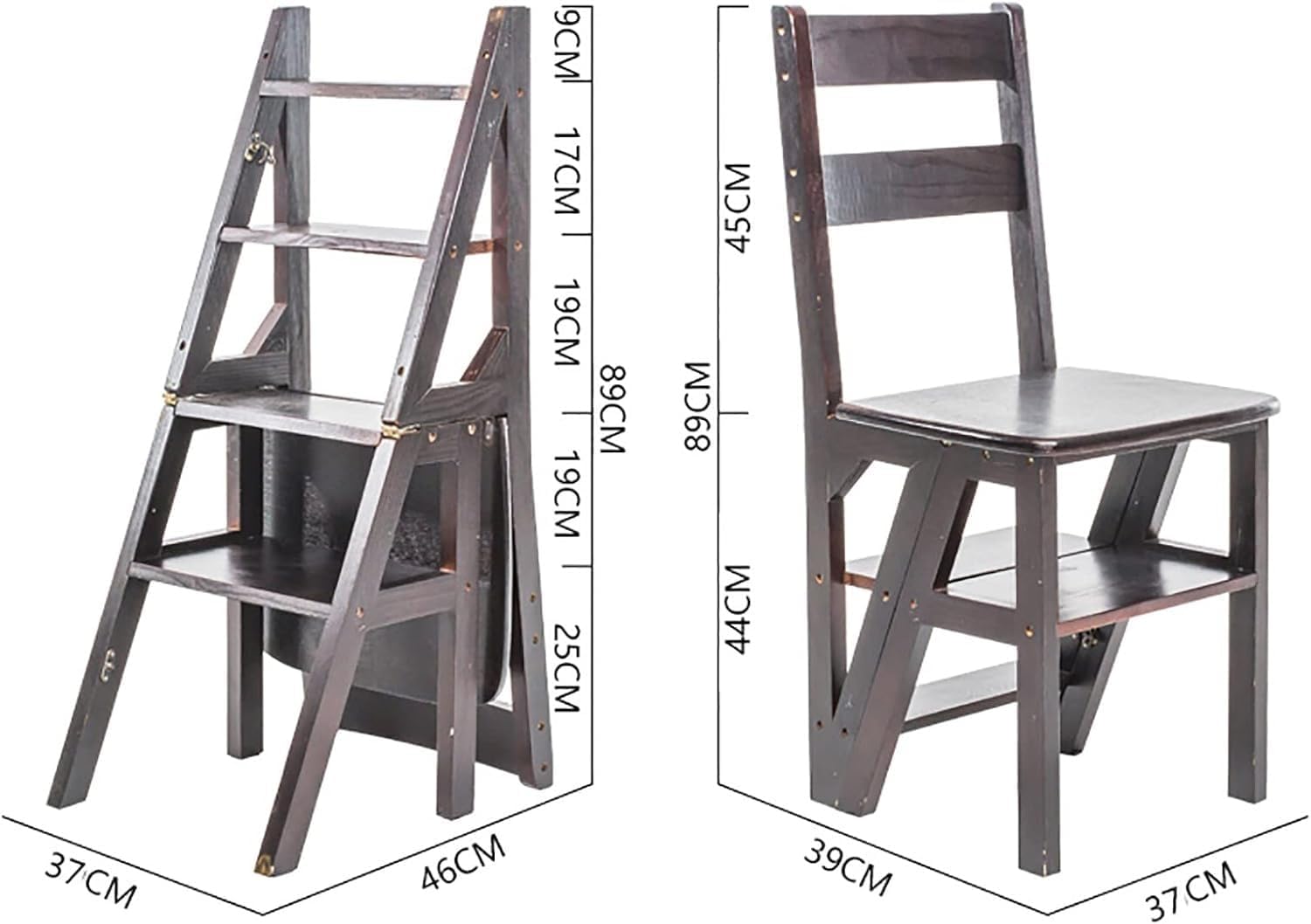 Solid Wood Folding Ladder Chair 4Step Library Ladder Convertible Step Stool Display Stand for Adults(Walnut)