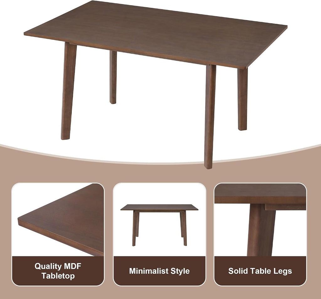 60" Dining Table for 6-8, Large Rectangular Kitchen Table, MDF Top with Rubber Wood Legs, Sturdy Modern Farmhouse Table for Dining Room Kitchen, Walnut