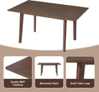 60" Dining Table for 6-8, Large Rectangular Kitchen Table, MDF Top with Rubber Wood Legs, Sturdy Modern Farmhouse Table for Dining Room Kitchen, Walnut