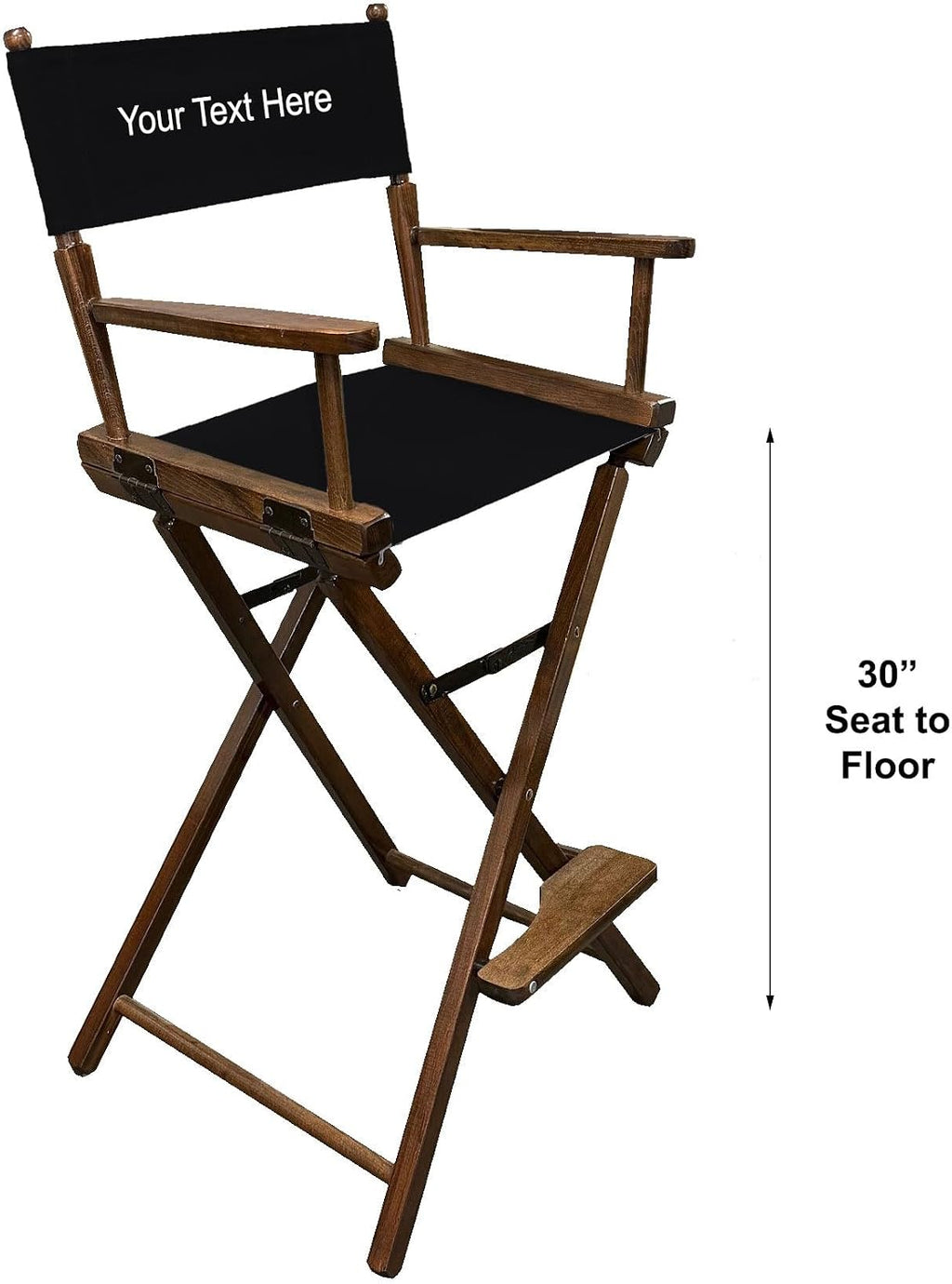 TLT Personalized Imprinted Contemporary 30 Inch Bar Height Walnut Frame Director's Chair - Black