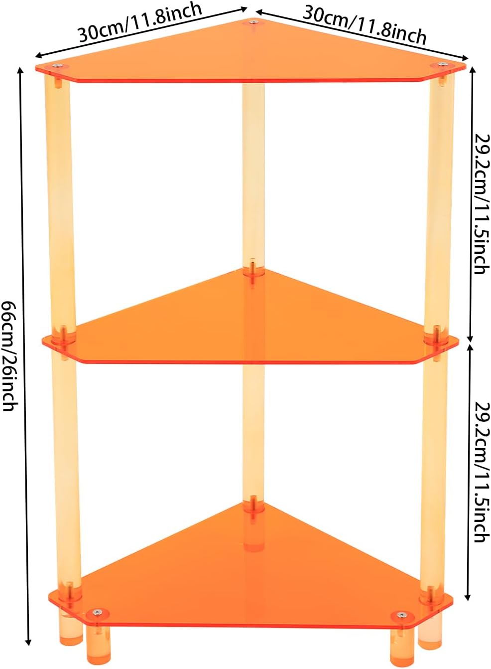 Acrylic Corner Side Table - 3 Tier Triangle End Table - Small Side Table for Living Room, Bedroom, Bathroom - 11.8'' L x 11.8'' W x 26 ''H, Orange