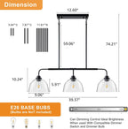 GoYeel 39.37" Kitchen Island Lighting, Large Dining Room Chandelier Over Table Black Pendant Lights Kitchen Island with 3 Big Clear Glass Dome,Height Adjustable,E26 Base