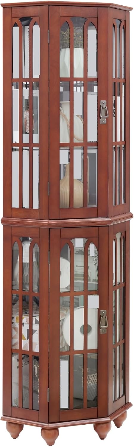 Pantry Sideboard Locker, Corner Curio Cabinet, with 4 Adjustable Tempered Glass Shelves and Lighting System,for Kitchen Home