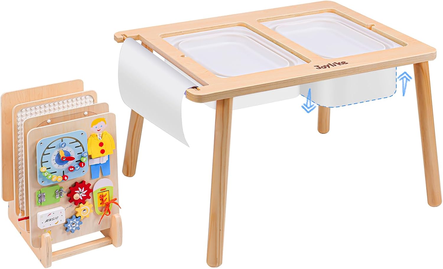 Joylike Sensory Table with Busy Boards for Toddlers 1-3, 7-in-1 Drawing and Activity Table with 4 Busy Boards, 2 Storage Bins & Paper Roll, Educational Learning Gifts for 1 2 3 4 5 Year Old Boys Girls