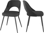 HENGJIANYI Modern Dining Chairs Set of 2, Armless Kitchen Chairs with Hollowed-Out Plastic Back, Upholstered Dining Room Chair with Metal Legs, Black