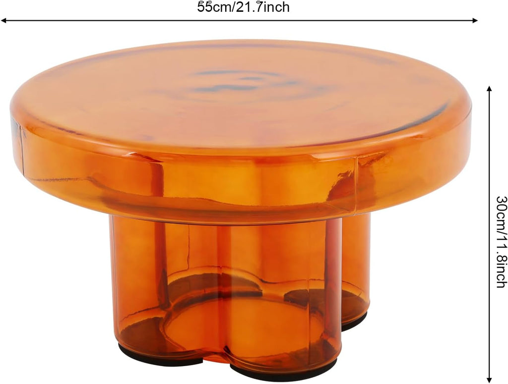 Modern Glass Coffee Table,Minimalist Round Coffee Table with Base,Modern Small End Table with Tempered Glass Top for Office Hotel Balcony (Amber)