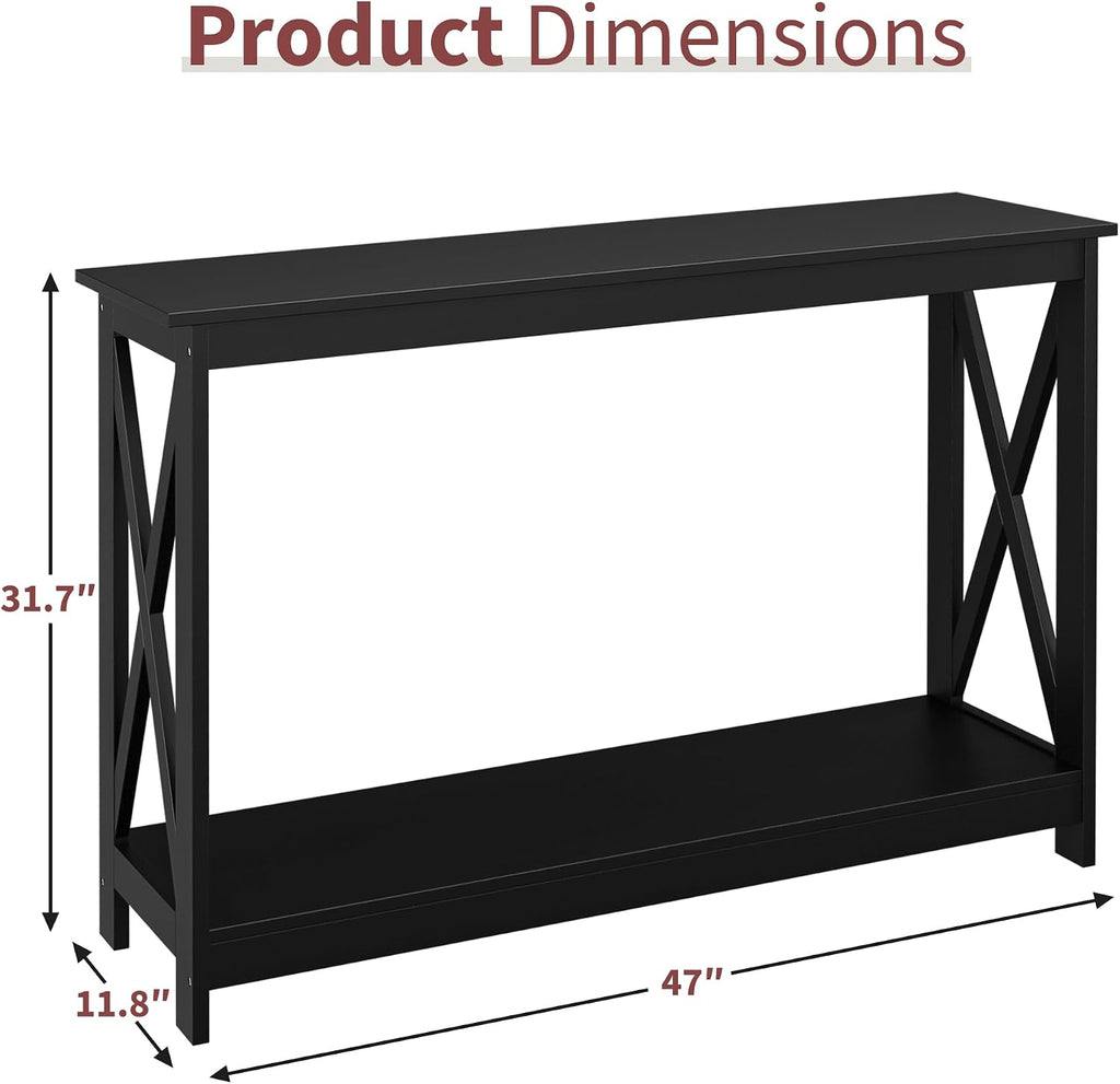 ZenStyle Sofa Side Console Table with 2 Storage Shelves Narrow Accent Table for Entryway/Hallway/Living Room, 46.9in L x 11.8in W x 31.7in H, Black