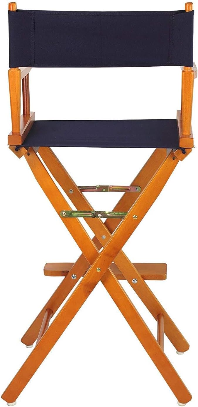 HomeStock Director's Chair with Built-in Armrests and Foldable Design for Easy Storage, Lightweight Durable Frame Perfect for Indoor or Outdoor Seating Navy blue/30-Inch Honey Oak Frame