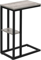 JOSHEN 18" C-Shaped Slide Under Corner End Table, Retro End Table with Stable Load-Bearing Design, Decorative Accent Tables with Secondary Shelf for Living Room, Grey