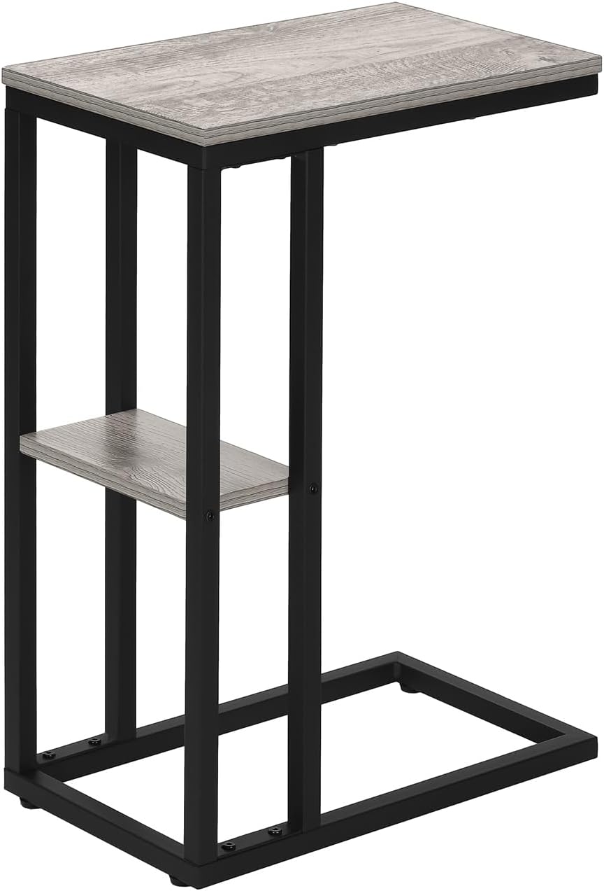 JOSHEN 18" C-Shaped Slide Under Corner End Table, Retro End Table with Stable Load-Bearing Design, Decorative Accent Tables with Secondary Shelf for Living Room, Grey