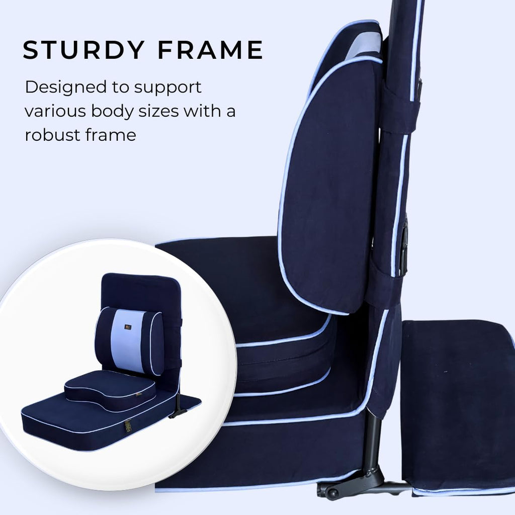 Friends Of Meditation Extra Large Meditation Chair | Floor Chair with Back Support | Yoga Chairs for Adults | Portable Folding Chair | Yoga Chair with Cushion & Meditation Block | Navy Blue | 24x22 in