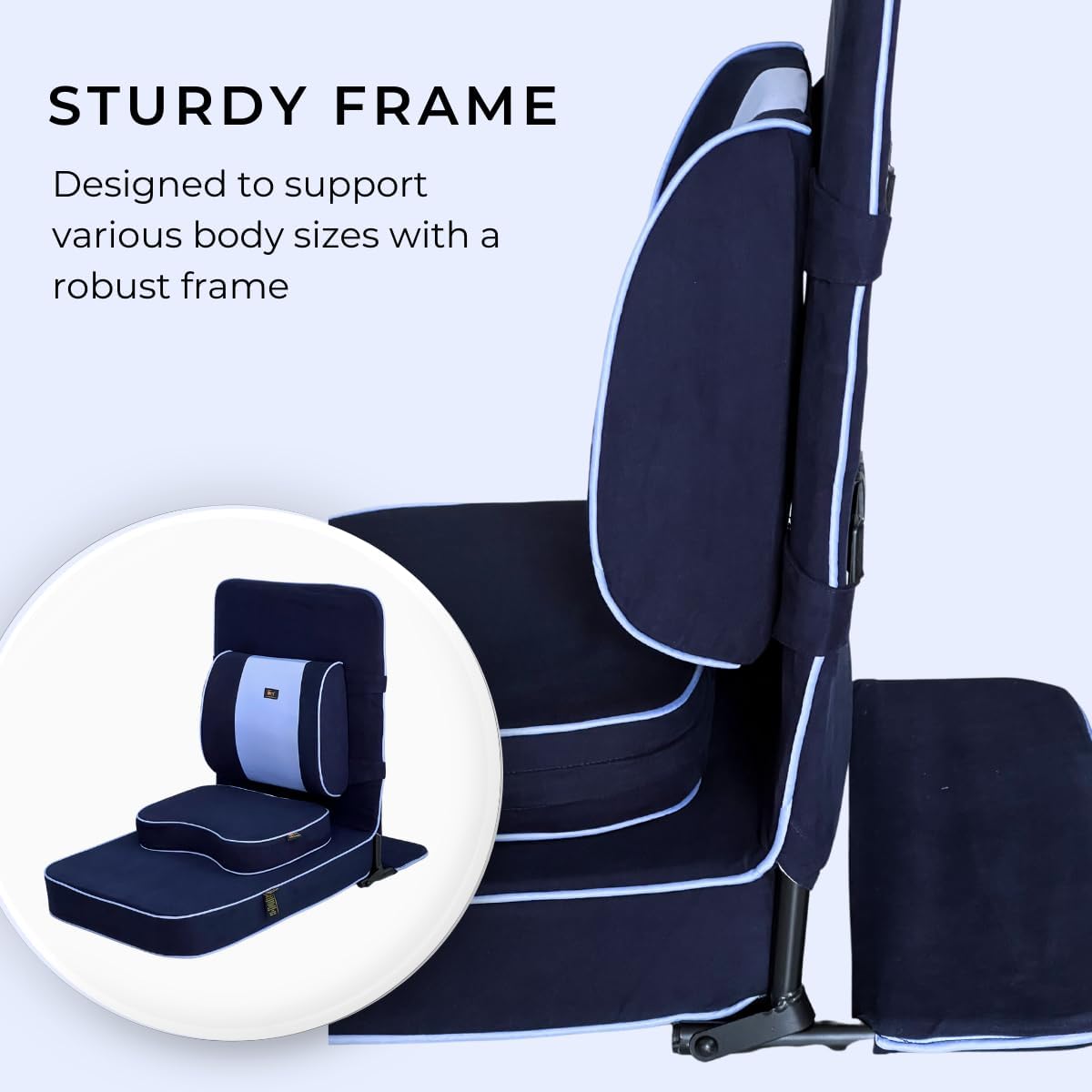 Friends Of Meditation Extra Large Meditation Chair | Floor Chair with Back Support | Yoga Chairs for Adults | Portable Folding Chair | Yoga Chair with Cushion & Meditation Block | Navy Blue | 24x22 in