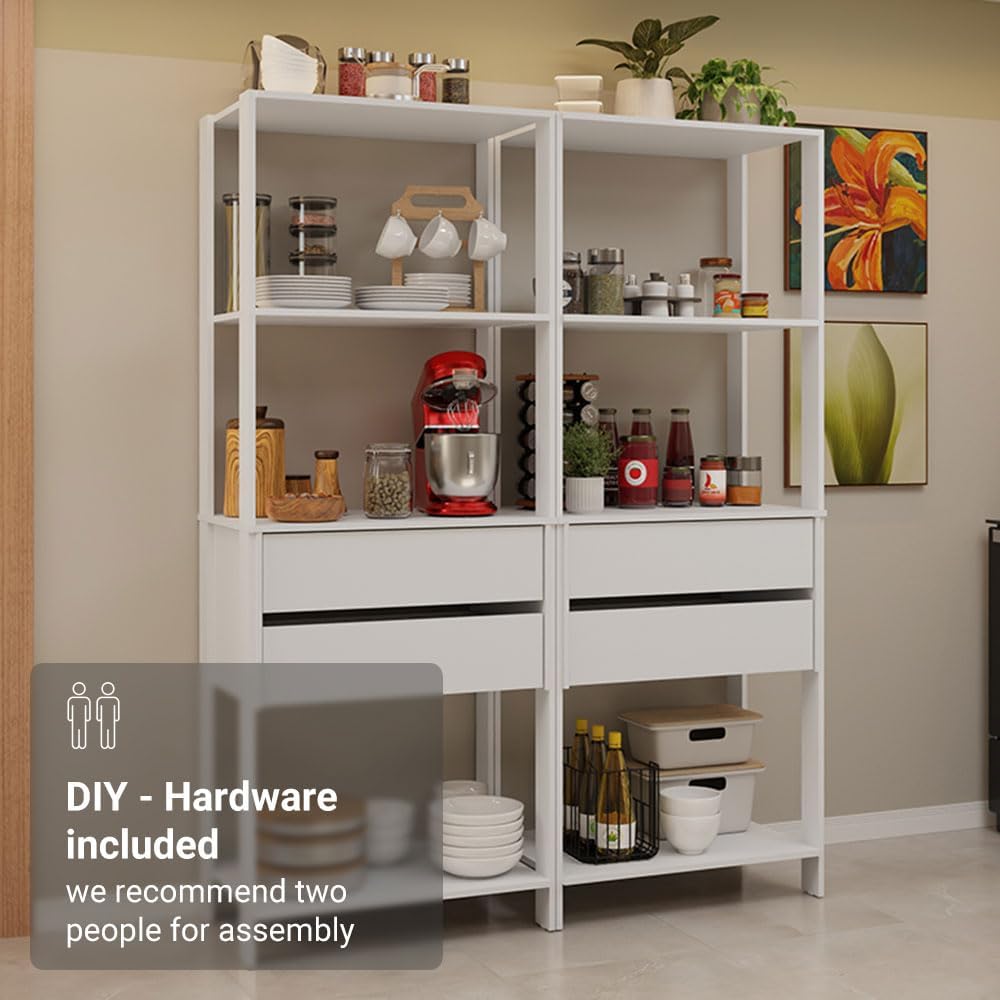 Madesa Kitchen Pantry Storage Rack with 4 Drawers and 6 Open Shelves 55" L Multiuse Modular Cabinet for Kitchen Organization - White